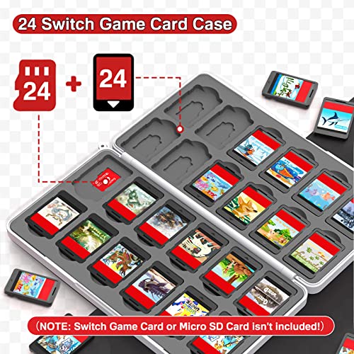 Switch Game Case Storage 24 Games Card and 24 Micro SD Cartridge Slots, Switch Game Holder for Nintendo Switch/OLED/Lite, Portable Switch Game Card