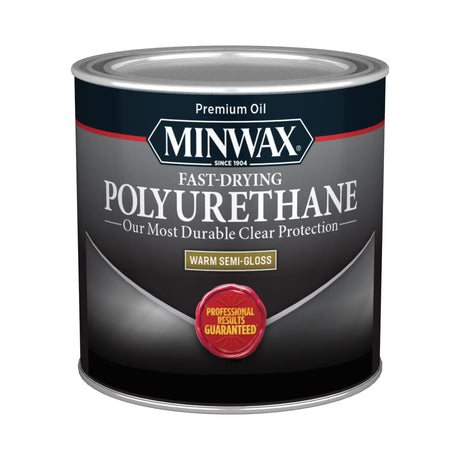 Minwax Fast Drying Polyurethane Protective Wood Finish, Clear Semi-Gloss, ½ Pint Minwax