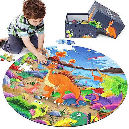 DIGOBAY Dinosaur Floor Puzzles for Kids Ages 3-8, 70 Piece Large Round Toddler Puzzles Preschool Educational Dino Jigsaw Puzzle Toys for 3+ Year Old - WoodArtSupply