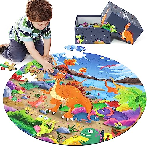 DIGOBAY Dinosaur Floor Puzzles for Kids Ages 3-8, 70 Piece Large Round Toddler Puzzles Preschool Educational Dino Jigsaw Puzzle Toys for 3+ Year Old - WoodArtSupply