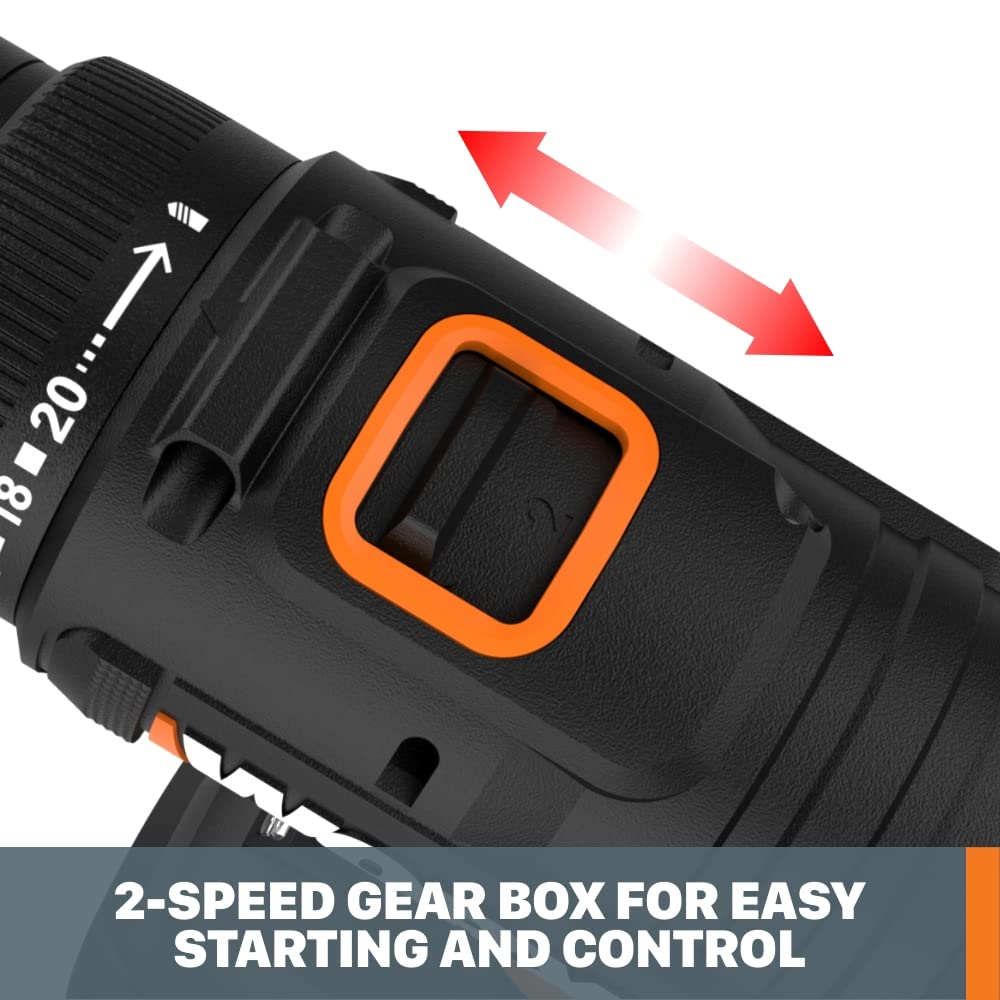 Worx 20V 3/8" Cordless Drill with 84pc Accessory Kit, Variable 2-Speed Drill Set 265 In-Lbs Torque 20+1 Clutch, Lightweight Compact Drill Driver WORX