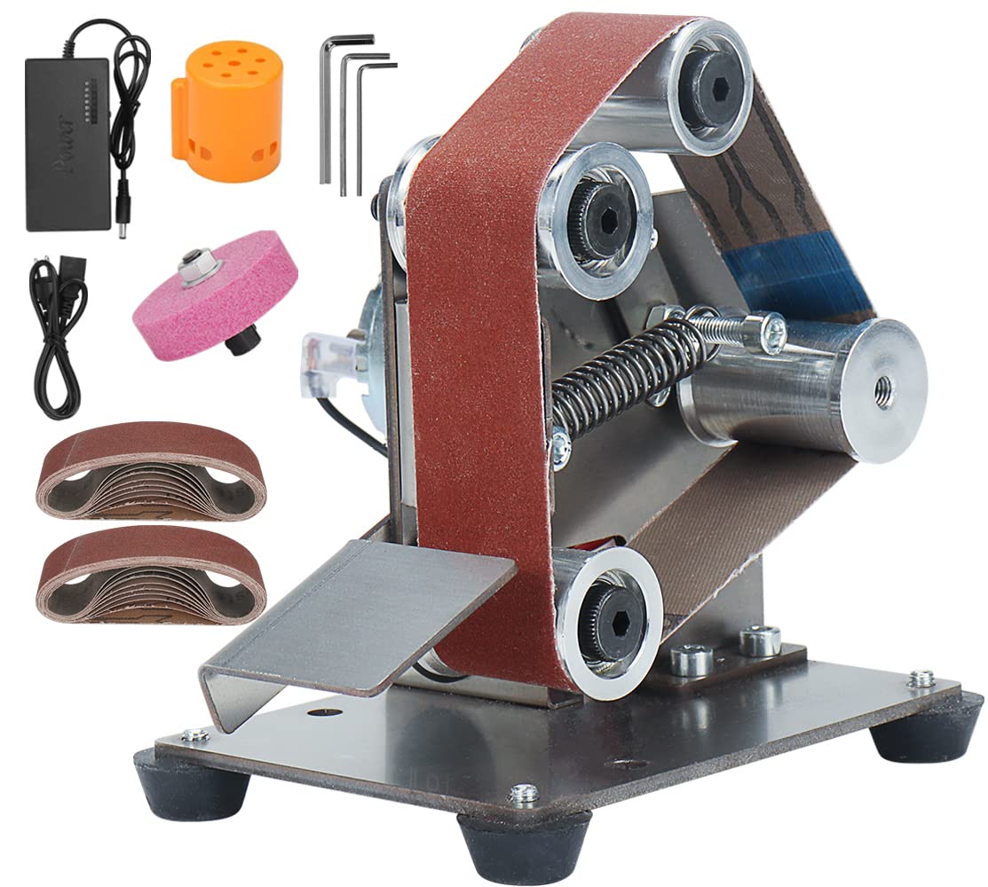 Electric Belt-Sander Polishing-Grinding Sharpener Adjustable - 13 x 1.2inch DIY Power Sanding Machine Mini Bench Belt Grinder, 7-Speed - WoodArtSupply