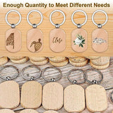 Voittozege 100 Pcs Wooden Keychain Blanks Wood Key Chain Bulk Rounded Square Wooden Blank Keychains Unfinished Blanks Wood Keychains Blank Wooden Key Voittozege