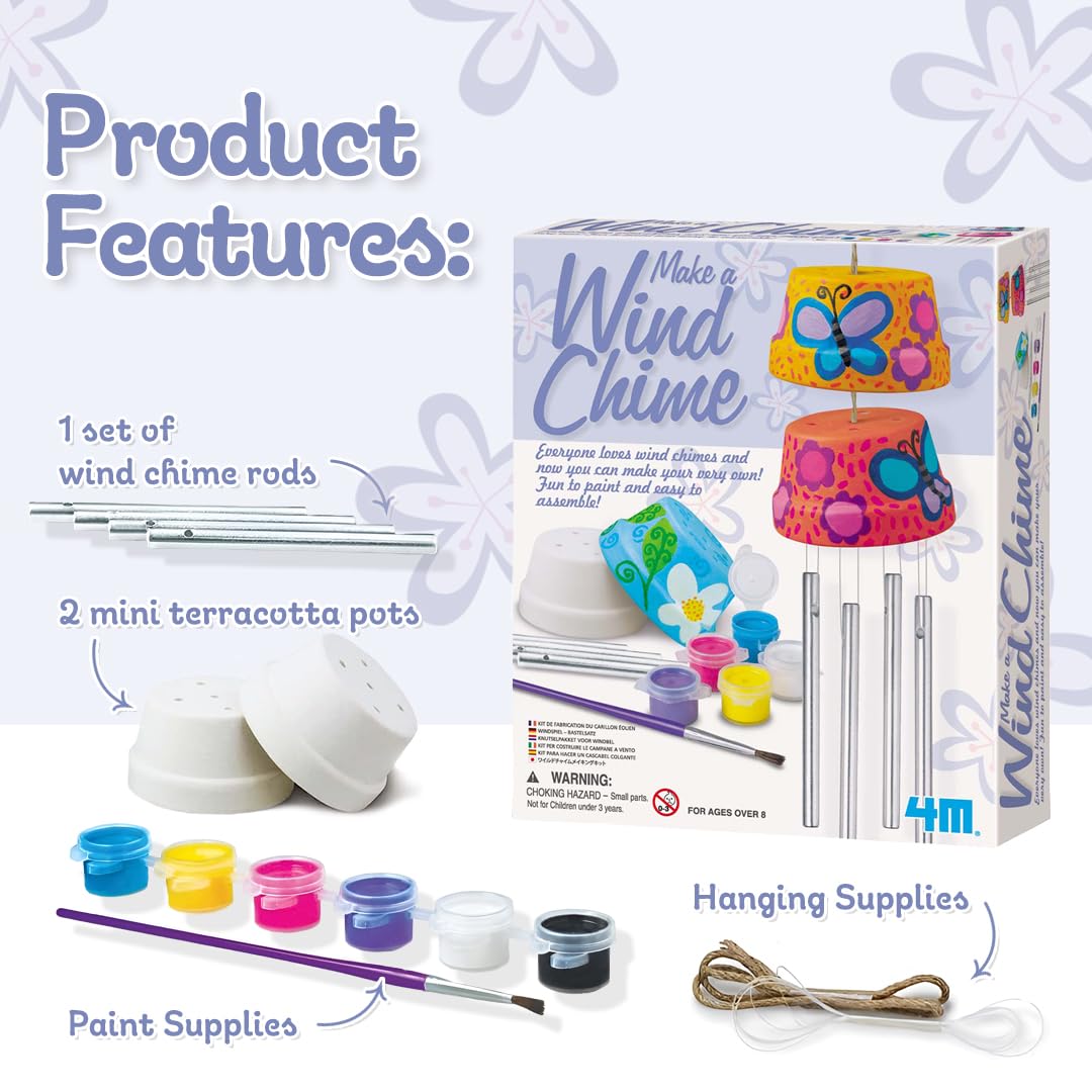 4M Make A Wind Chime Kit - Arts & Crafts Construct & Paint A Wind Powered Musical Chime DIY Gift for Kids, Boys & Girls 4M
