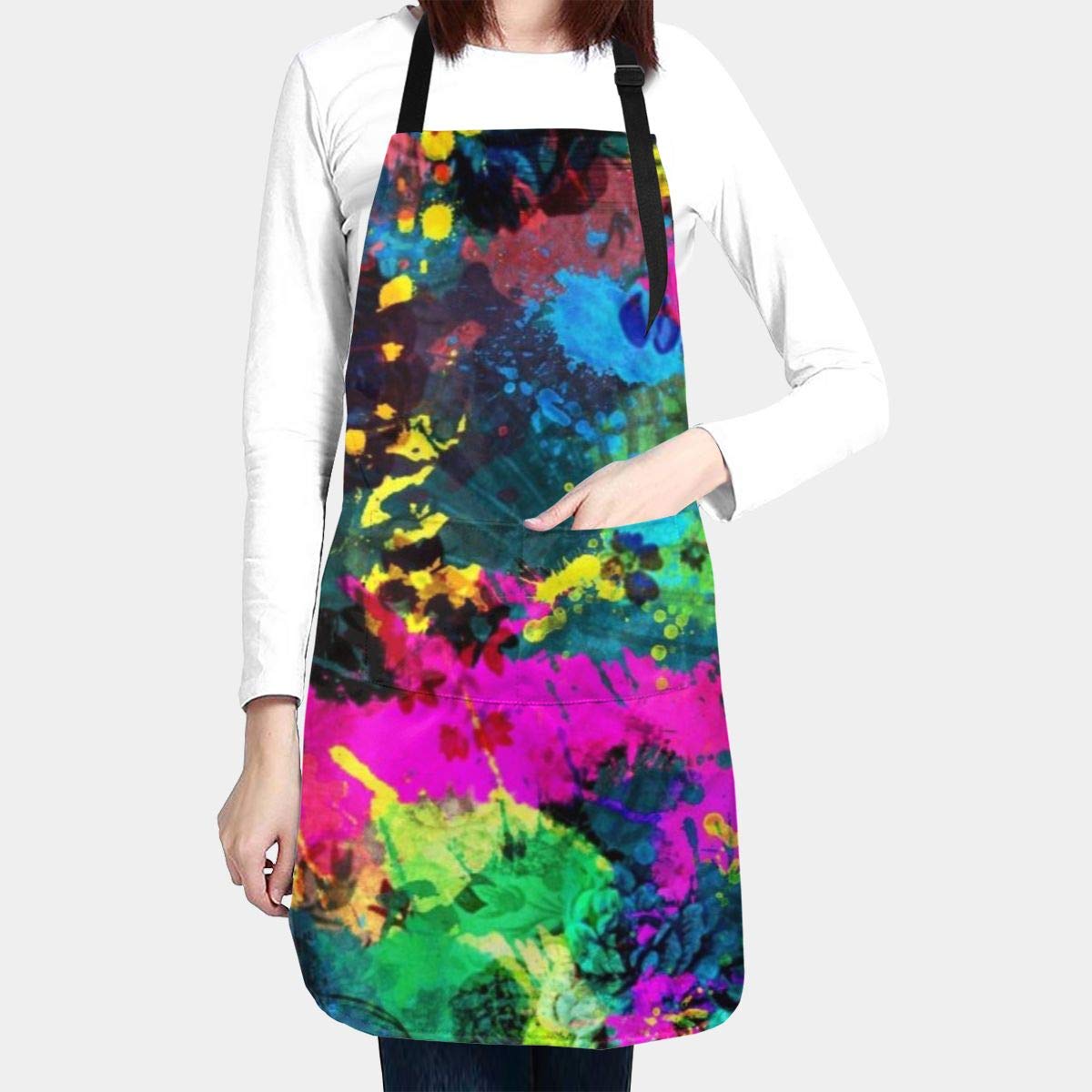 Deaowangluo Adult Size Adjustable Bib Colorful Paint Splatter Apron Extra Long Ties with Tool Pockets for Gifts-Home Kitchen Baking Deaowangluo