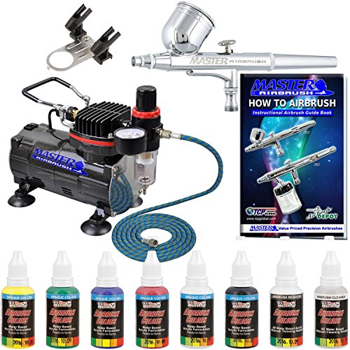 Professional Master Airbrush Multi-Purpose Gravity Feed Airbrushing System Kit with a U.S. Art Supply 6 Primary Opaque Colors Acrylic Paint Artist - WoodArtSupply