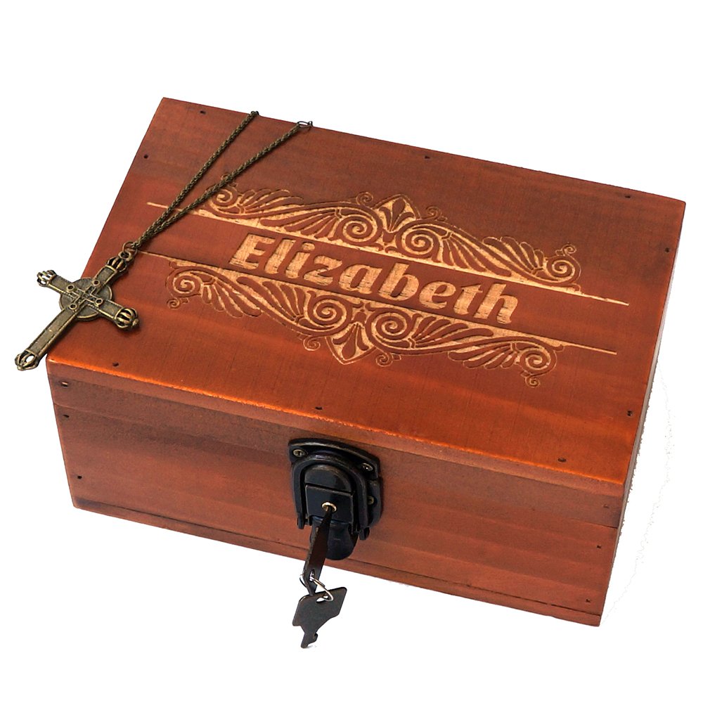 Awerise Personalized Wooden Keepsake Box w/Lock Key, Custom Jewelry Box, Bridesmaid Box, Mother Gift Awerise