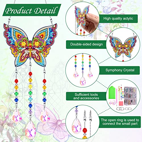 Lenwen 8 Pcs Diamond Painting Suncatcher Wind Chime Double Sided Crystal Gem Painting Hanging Ornament 5D Crystal Butterfly Heart Hummingbird Diamond - WoodArtSupply