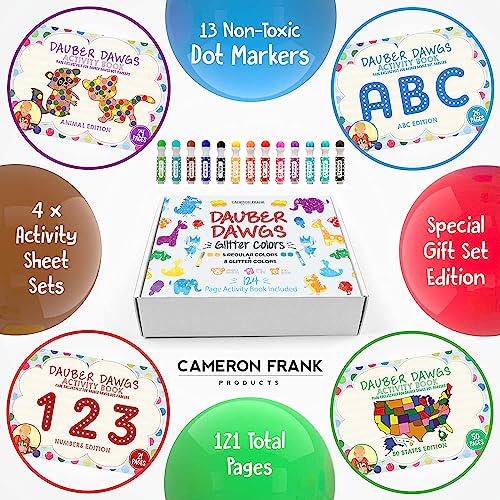 Washable Glitter Dot Markers 13 Pack With 121 Activity Sheets For Kids, Gift Set With Toddler Art Activities, Preschool Children Arts Crafts Supplies