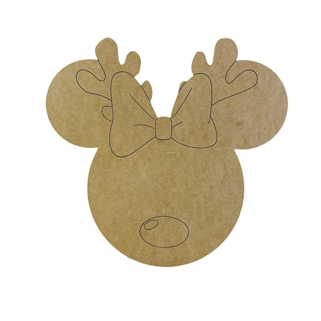 Reindeer Girl Mouse, Christmas Shape Unfinished Wood Cutout, Paint by Line Build-A-Cross