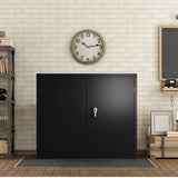 Metal Storage Cabinet with Doors and Shelves, Black Garage Cabinets, Steel Locking Storage Cabinet for Home Office Warehouse, 42”H×36”W×18”D Zacis