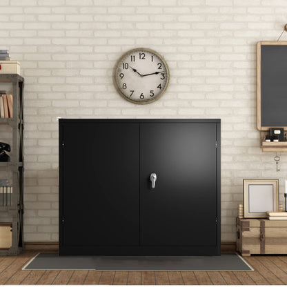 Metal Storage Cabinet with Doors and Shelves, Black Garage Cabinets, Steel Locking Storage Cabinet for Home Office Warehouse, 42”H×36”W×18”D