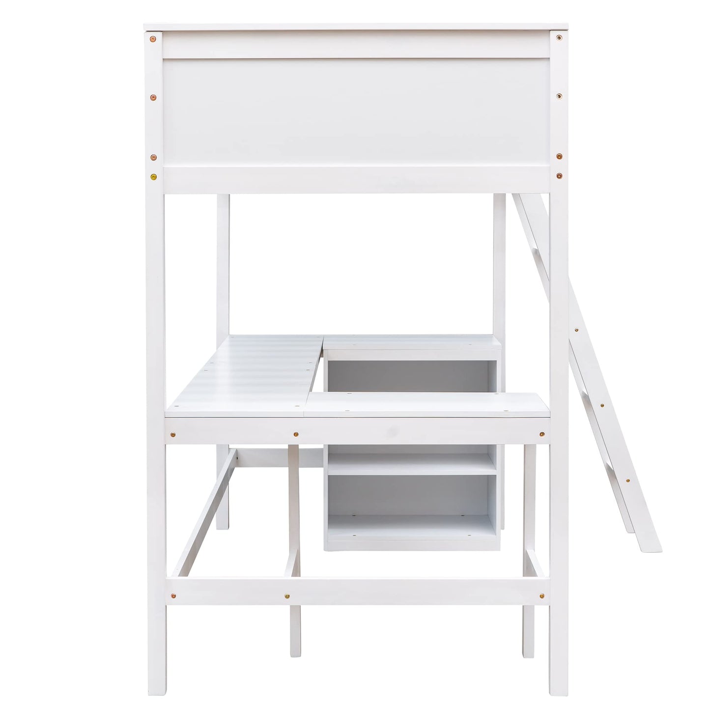 Harper & Bright Designs Twin Loft Bed with Desk and Storage Shelves in White - WoodArtSupply