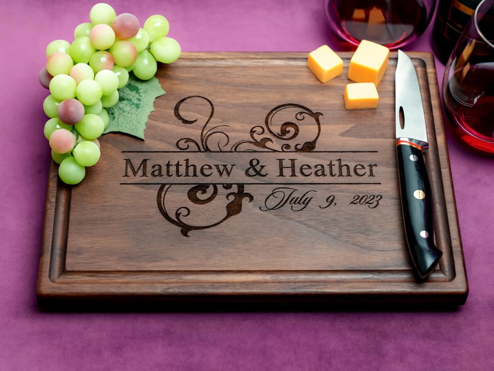 Straga Personalized Cutting Boards | Handmade Wood Engraved Charcuterie | Custom Wedding, Anniversary, Engagement Gift for Couples - WoodArtSupply