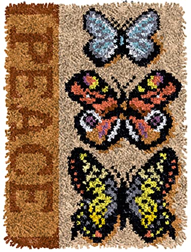 Latch Hook Rug Kits for Adults Kids DIY Rug Crochet Yarn Kits Tapestry Kits Butterfly Rug Making Kits with Printed Canvas Carpet Needlework Doormat WJKYR