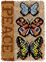 Latch Hook Rug Kits for Adults Kids DIY Rug Crochet Yarn Kits Tapestry Kits Butterfly Rug Making Kits with Printed Canvas Carpet Needlework Doormat WJKYR