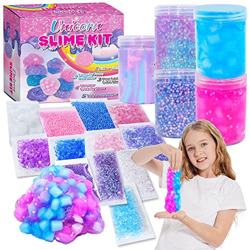 Unicorn Slime Kit for Girls 4-12,Supplies Makes Butter Slime,Candy Confetti Slime,Glimmer, Foam Jelly Cubes Slime Party Favors for Kids OHIECIHY