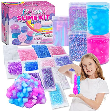 Unicorn Slime Kit for Girls 4-12,Supplies Makes Butter Slime,Candy Confetti Slime,Glimmer, Foam Jelly Cubes Slime Party Favors for Kids OHIECIHY