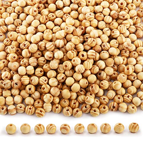 Foraineam 1000pcs Natural Wooden Beads, 8mm Round Polished Loose Beads for DIY Handmade Craft Macrame Bracelet Necklace Jewelry Making - WoodArtSupply