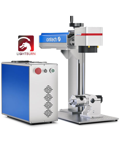 OMTech 30W Fiber Laser Engraver with LightBurn and Rotary Axis, Laser Engraving Machine with Red Dot Pointer, 6.9x6.9 Solid State Laser Marking - WoodArtSupply