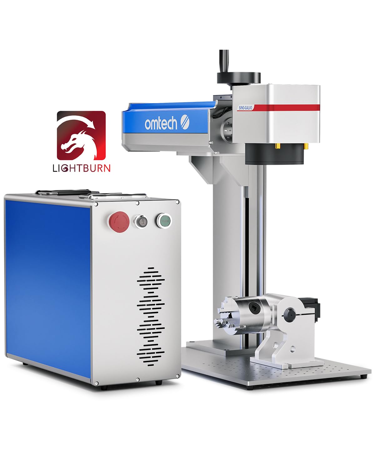 OMTech 20W Fiber Laser Engraver with LightBurn and Rotary Axis, Laser Engraving Machine with Red Dot Pointer, 4.3x4.3 Solid State Laser Marking OMTech
