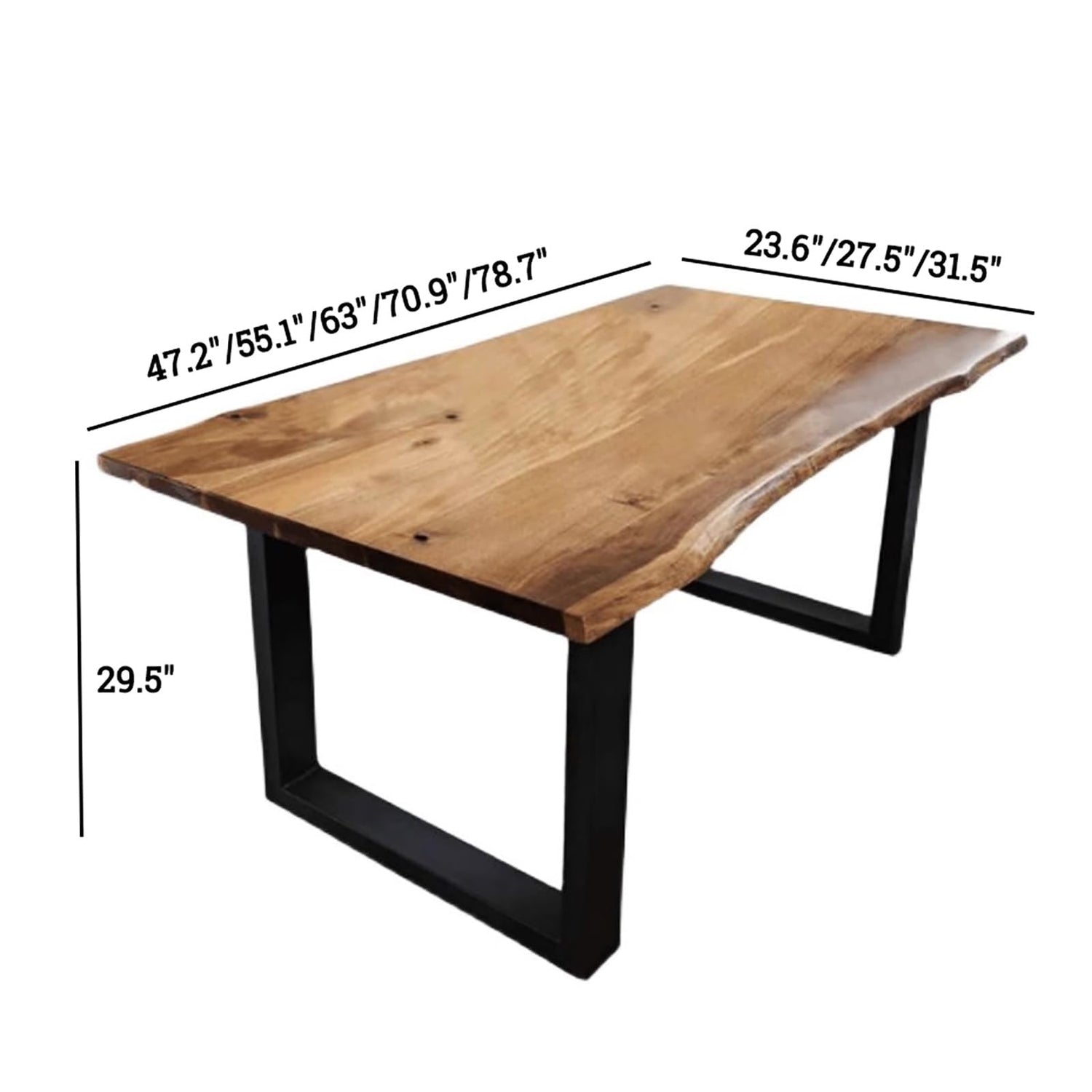 HM&DX Industrial Solid Wood Dining Table,Rectangle Kitchen Table Farmhouse Live Edge Dining Table,Wooden Table Top & Metal Base,Long Dining Room HM&DX