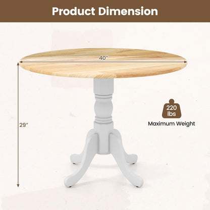 COSTWAY Round Dining Table for 4, 40-inch Wooden Kitchen Table With Solid Rubber Wood Frame, Curved Trestle Legs, Adjustable Foot Pads, Mid Century
