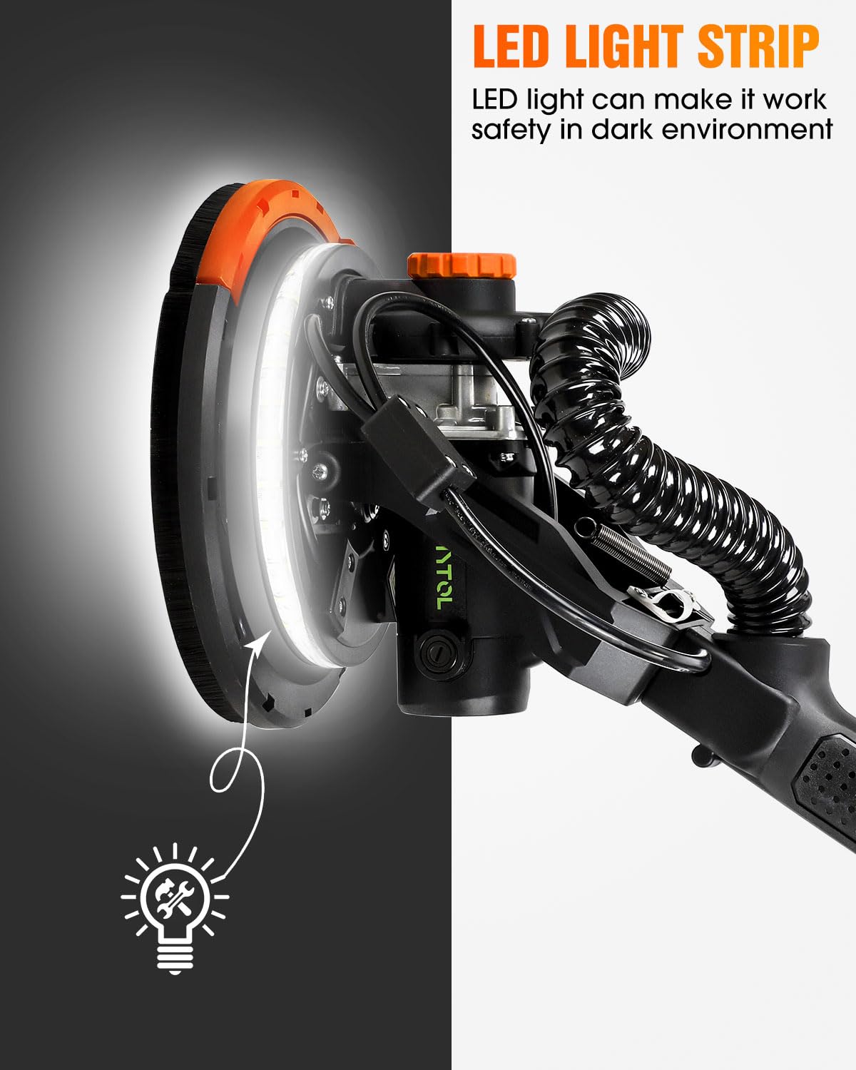 MYTOL Electric Drywall Sander with Vacuum Dust Collection, Variable Speed, LED Light, Foldable Handle, Sanding Discs & Grids MYTOL