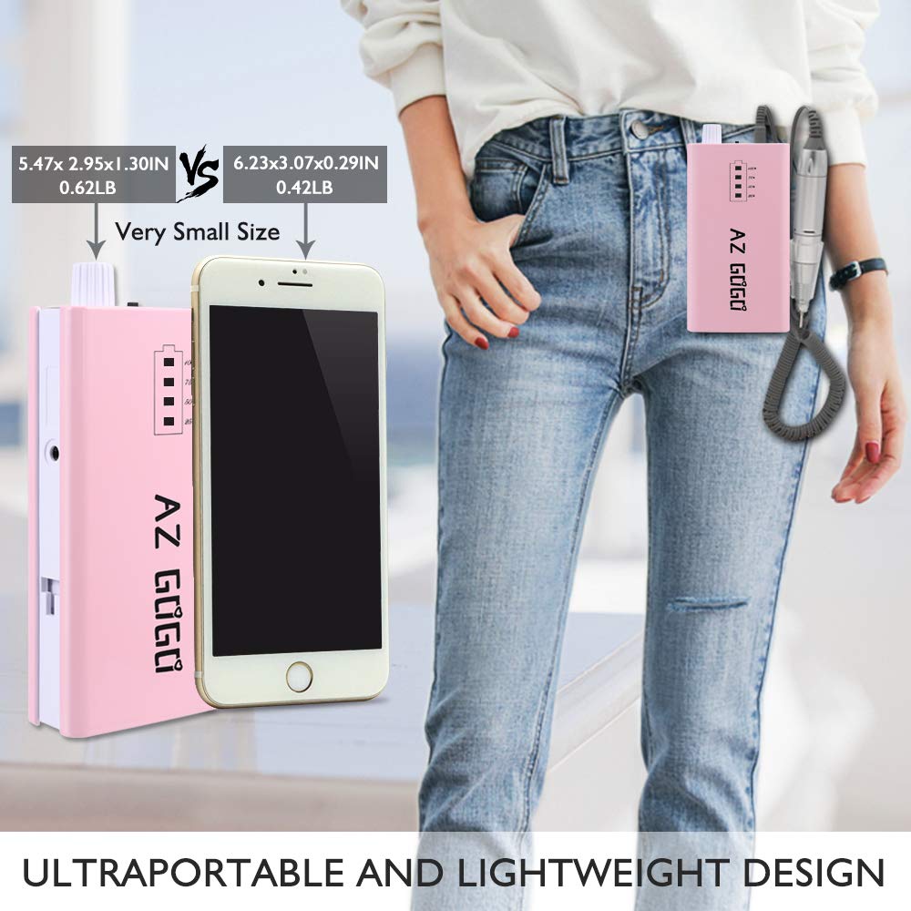 30000RPM Portable Nail Drill Machine, AZ GOGO Professional Rechargeable Electric Efile Nail Drill for Acrylic Nails, Manicure/Pedicure, Polishing, AZ GOGO