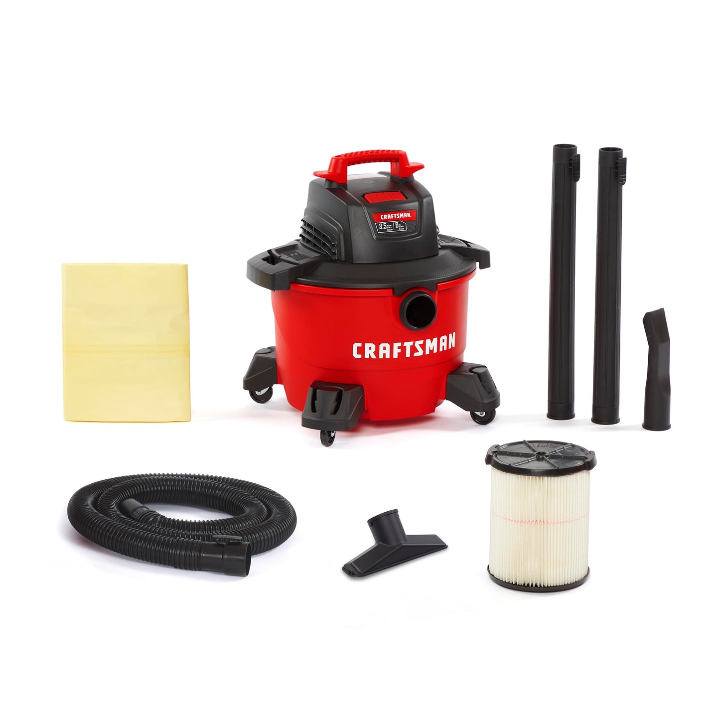 CRAFTSMAN CMXEVBE17584 6 Gallon 3.5 Peak HP Wet/Dry Vac, Portable Shop Vacuum with Attachments