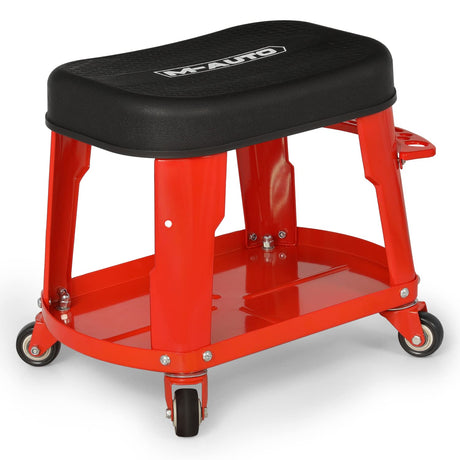 M-AUTO Heavy Duty Garage Rolling Work Seat 300LBS Capacity Mechanics Stool with Wheels, Rolling Work Seat with Equipment Tray and Tool Rack, M-AUTO