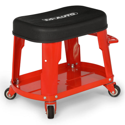 M-AUTO Heavy Duty Garage Rolling Work Seat 300LBS Capacity Mechanics Stool with Wheels, Rolling Work Seat with Equipment Tray and Tool Rack,