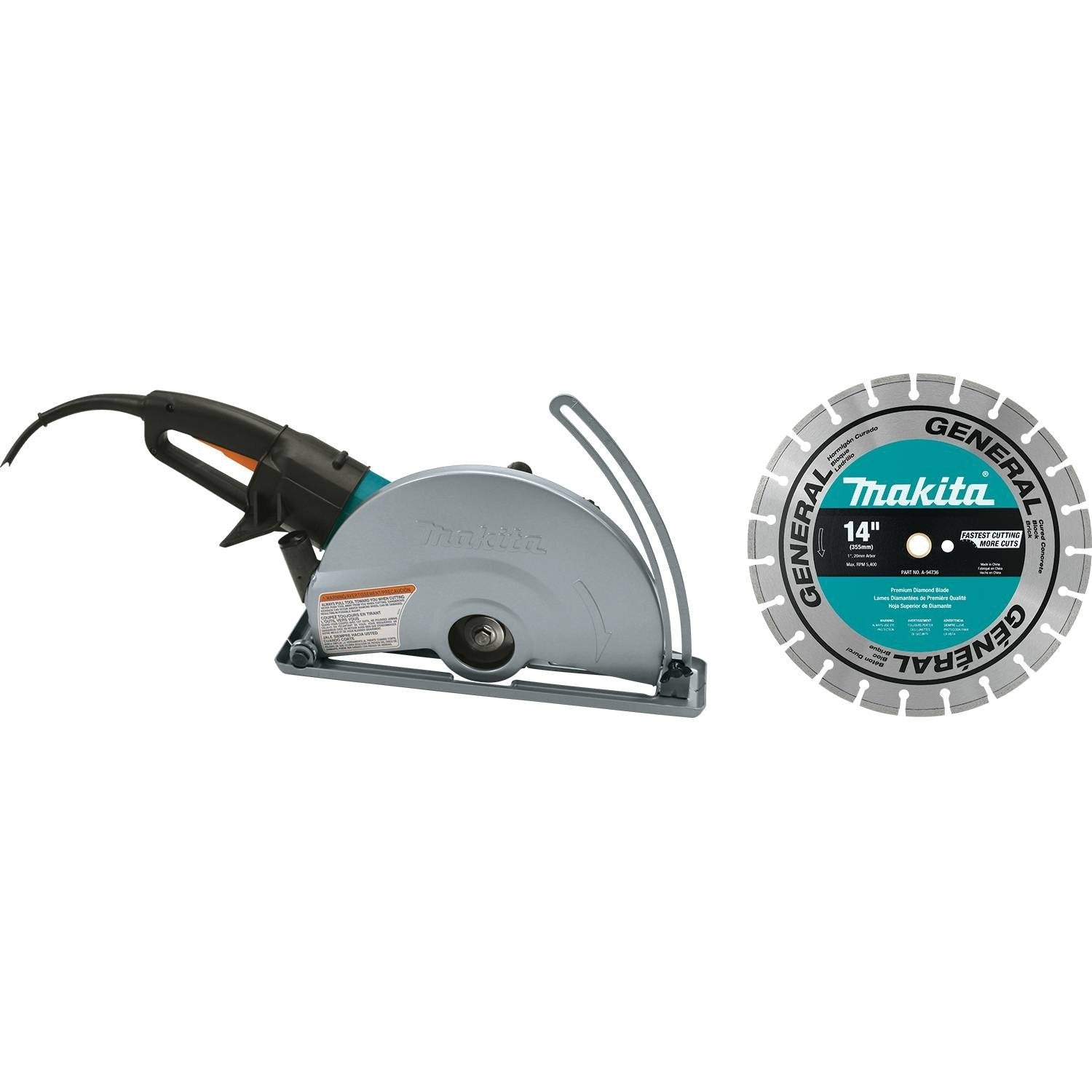 Makita 4114X 14" SJS™ Electric Angle Cutter, with 14" Diamond Blade - WoodArtSupply