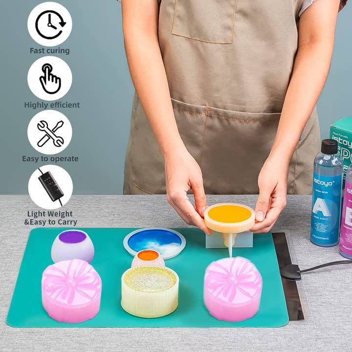 Resin Heating Mat - Quick Dry Resin Curing Machine with Timer Funtion and Thermal Insulation Cover, Silicone Heating Mat for Resin Curing for Epoxy Tshiwort