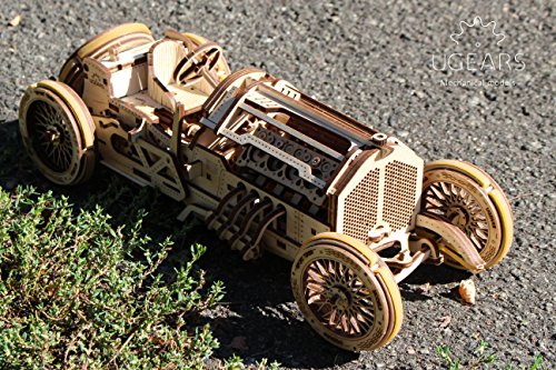 Ugears U-9 Grand Prix Car Wooden Model (DIY Building Kit) Hand-Crank Powered Vehicle w/Working Pistons, Wheels, Shocks | Functional, Authentic Racing UGEARS