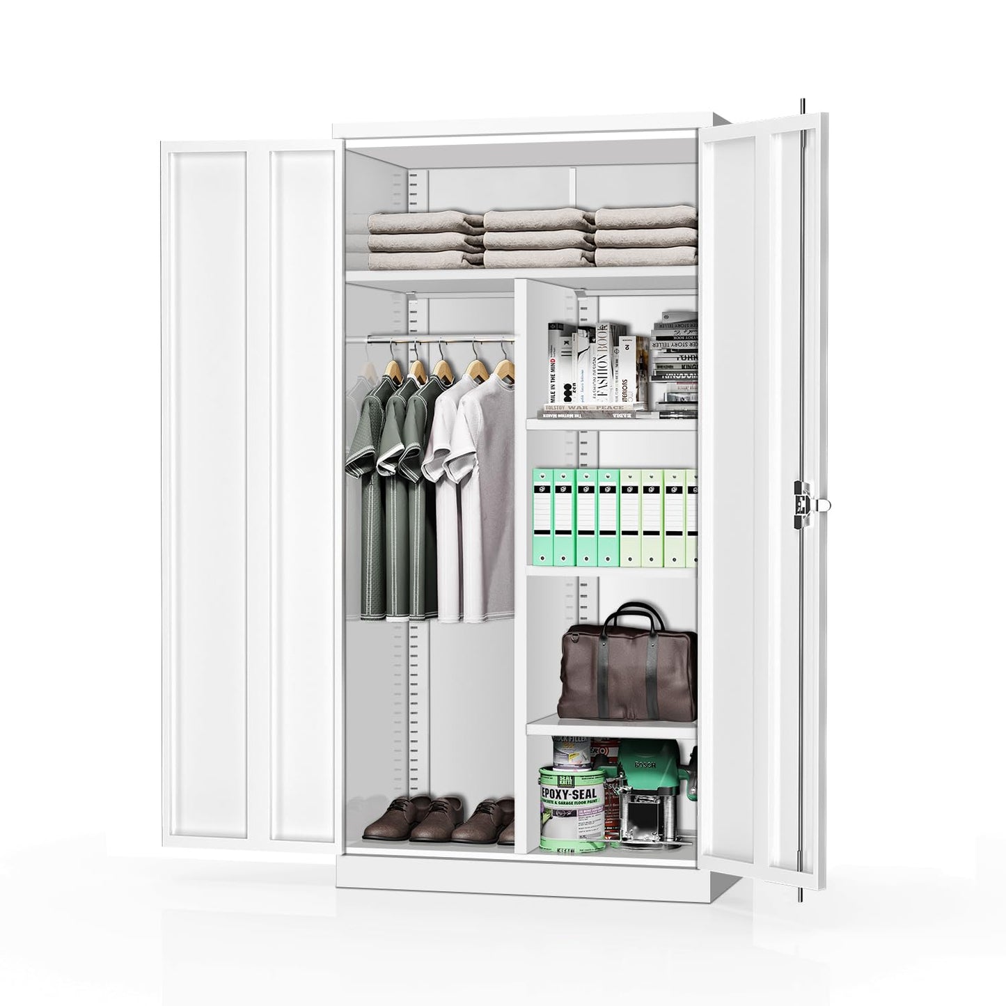 INTERGREAT Metal Storage Cabinet with Locking Doors, 72" Tall Lockable Wardrobe with Hanging Rod, Steel Storage Locker Closet with 4 Shelves for Home