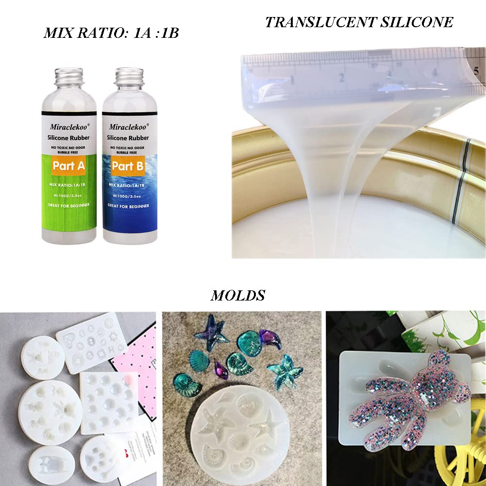 Miraclekoo Silicone Mold Making Kit Liquid Silicone Rubber 15A Platinum Silicone Translucent Mold Making Silicone for Casting Resin Molds, Silicone Miraclekoo