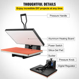 VEVOR Heat Press Machine, 16x24in / 40x61cm, Clamshell Sublimation Transfer Printer Teflon Coated, Digital Precise Heat Control, Silicone Sponge VEVOR