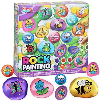 12 Rock Painting Kit, Creativity Arts & Crafts, DIY Supplies, Spring Crafts for Kids, Decorate Your Own Painting Craft, Family Outdoor Indoor - WoodArtSupply