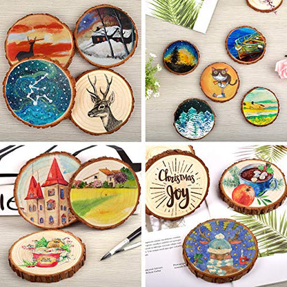 LESUMI Unfinished Natural Wood Slices with Bark - 20 Pcs 3.5-4 inch Wood Craft kit, DIY Kids Arts and Crafts Coasters Christmas Ornaments Rustic - WoodArtSupply