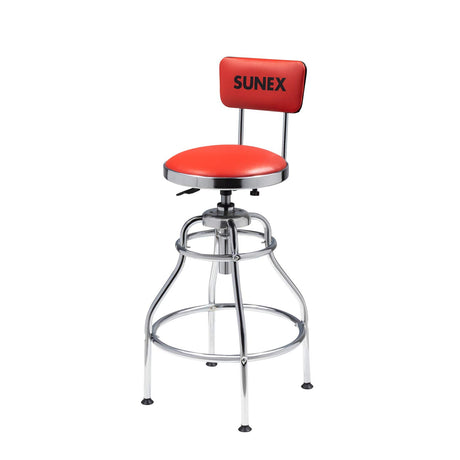 SUNEX TOOLS 8516 Hydraulic Shop Stool, High-Polished Chrome Finish, Hydraulic Seat Adjustment, Vinyl Padded Adjustable Seat and Backrest, Slip Sunex Tools