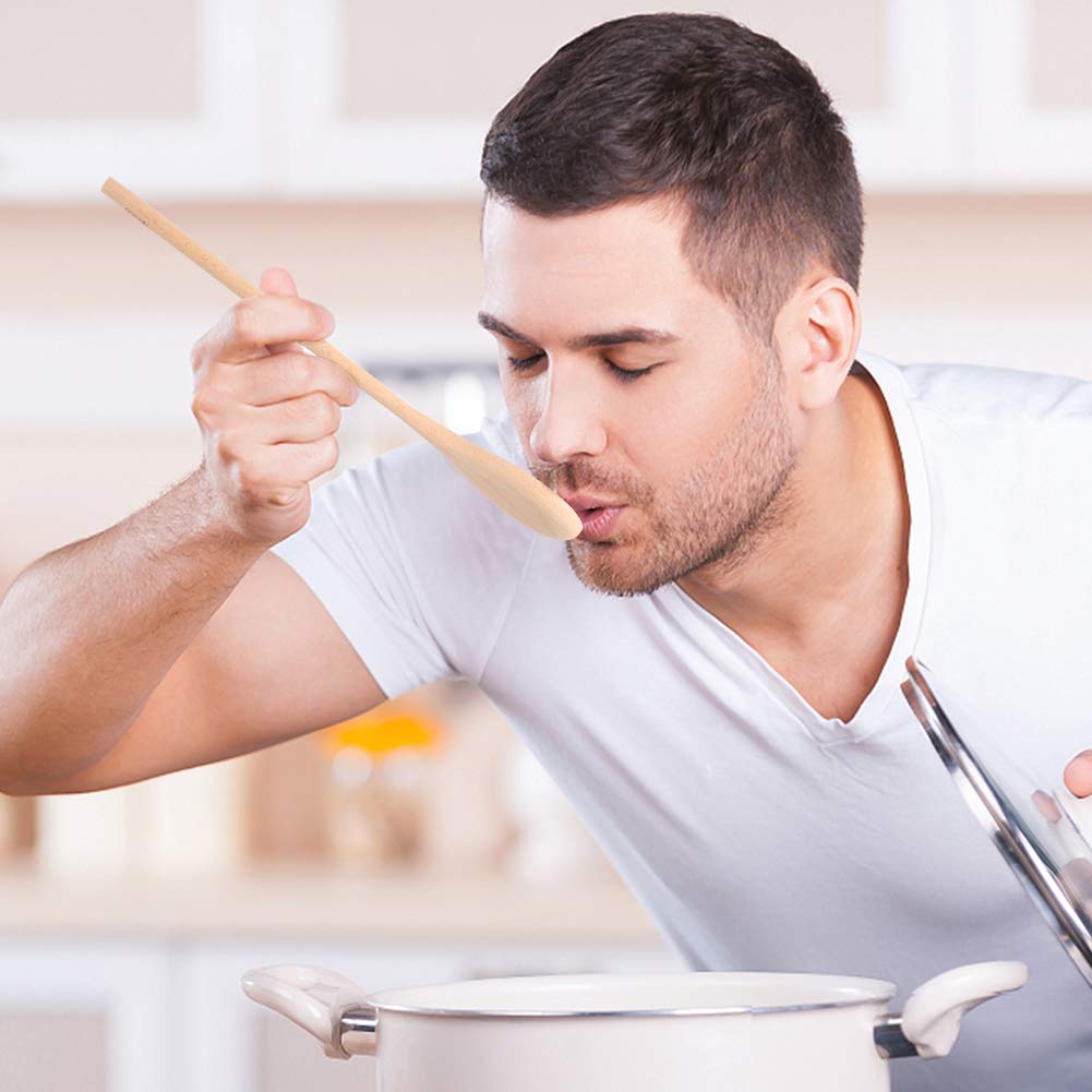 HANSGO Long Handle Wooden Cooking Mixing Oval Spoons, 6PCS 12 Inch Long Wooden Spoons Wooden Tasting Spoons Large Cooking Spoons HANSGO