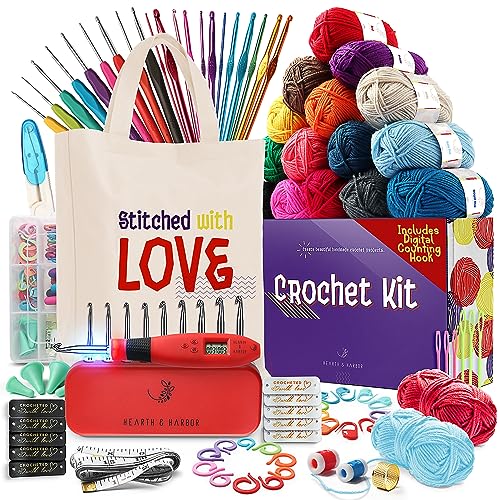 Hearth & Harbor Crochet Kit for Beginners Adults - Beginner Crochet Kit for Kids with Counting Crochet Hook Set Digital, Crochet Starter Kit for Hearth & Harbor