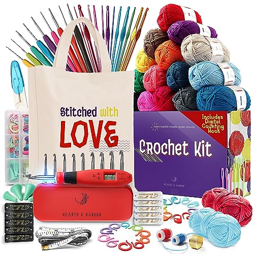 Hearth & Harbor Crochet Kit for Beginners Adults - Beginner Crochet Kit for Kids with Counting Crochet Hook Set Digital, Crochet Starter Kit for - WoodArtSupply