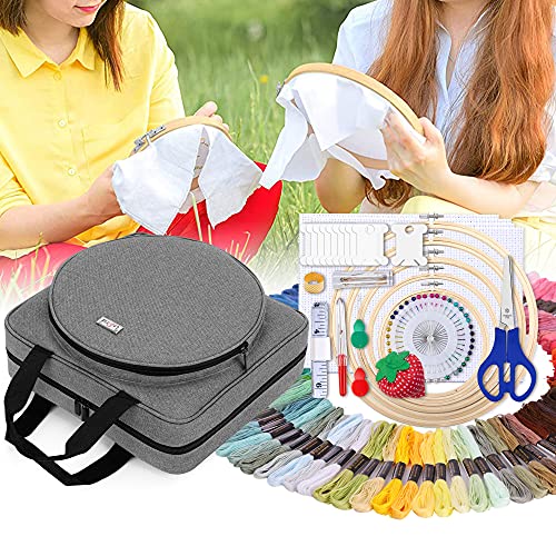 LoDrid Embroidery Kit, Embroidery Project Bag with Embroidery Kit, Portable Craft Carry Case with Starter Kit, Embroidery Supplies Storage Bag and LoDrid