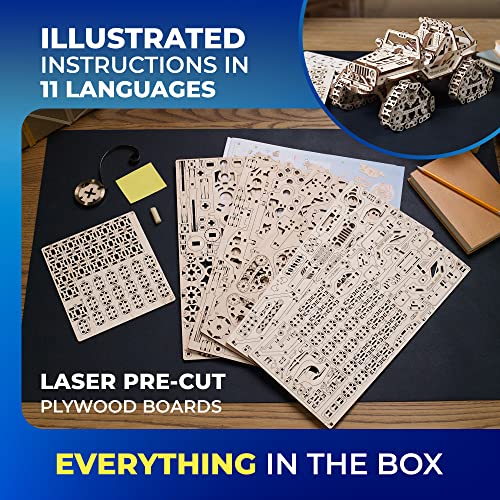 UGEARS Tracked Off-Road Vehicle - 4WD Model Vehicle Kits to Build - DIY 3D Car Model Puzzle with Spring Motor, 2 Driving Modes, Openable Hood with UGEARS