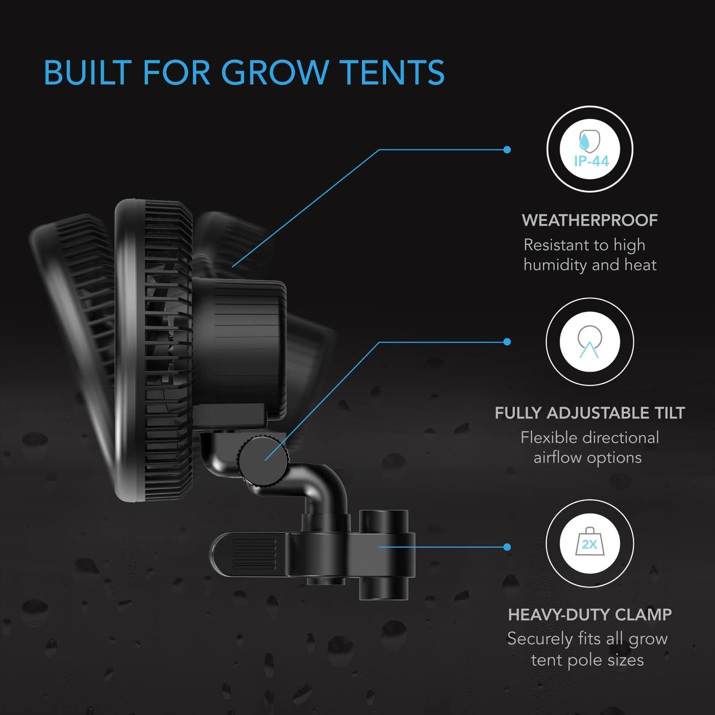 AC Infinity CLOUDRAY A6, Grow Tent Clip Fan 6” with 10-Speeds, EC-Motor, Weatherproof IP-44, Manual Swivel, Quiet Hydroponics Circulation Cooling - WoodArtSupply