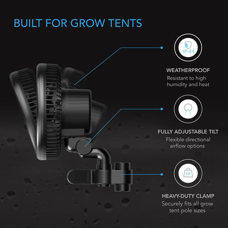 AC Infinity CLOUDRAY A6, Grow Tent Clip Fan 6” with 10-Speeds, EC-Motor, Weatherproof IP-44, Manual Swivel, Quiet Hydroponics Circulation Cooling AC Infinity