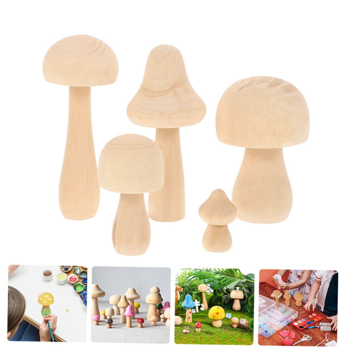 OFFSCH 5pcs Wooden Peg Mushroom Blank Craft Mushroom Wooden Peg Dolls Kid Toys Kids Painting Mushroom Models Kids Painting Toys Wooden People Figures - WoodArtSupply