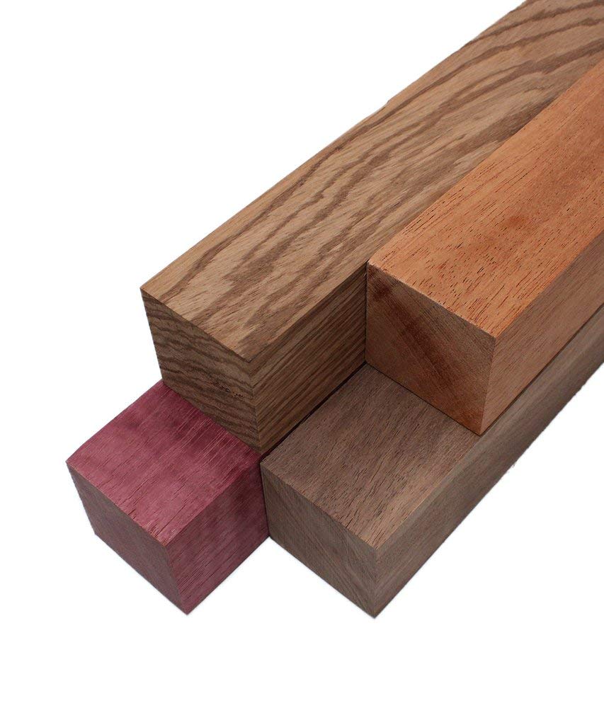 Imported Exotic Hardwood Variety Pack Turning Blanks - Zebrawood, Purpleheart, Mahogany, and Walnut (2" x 2" x 24") Barrington Hardwoods
